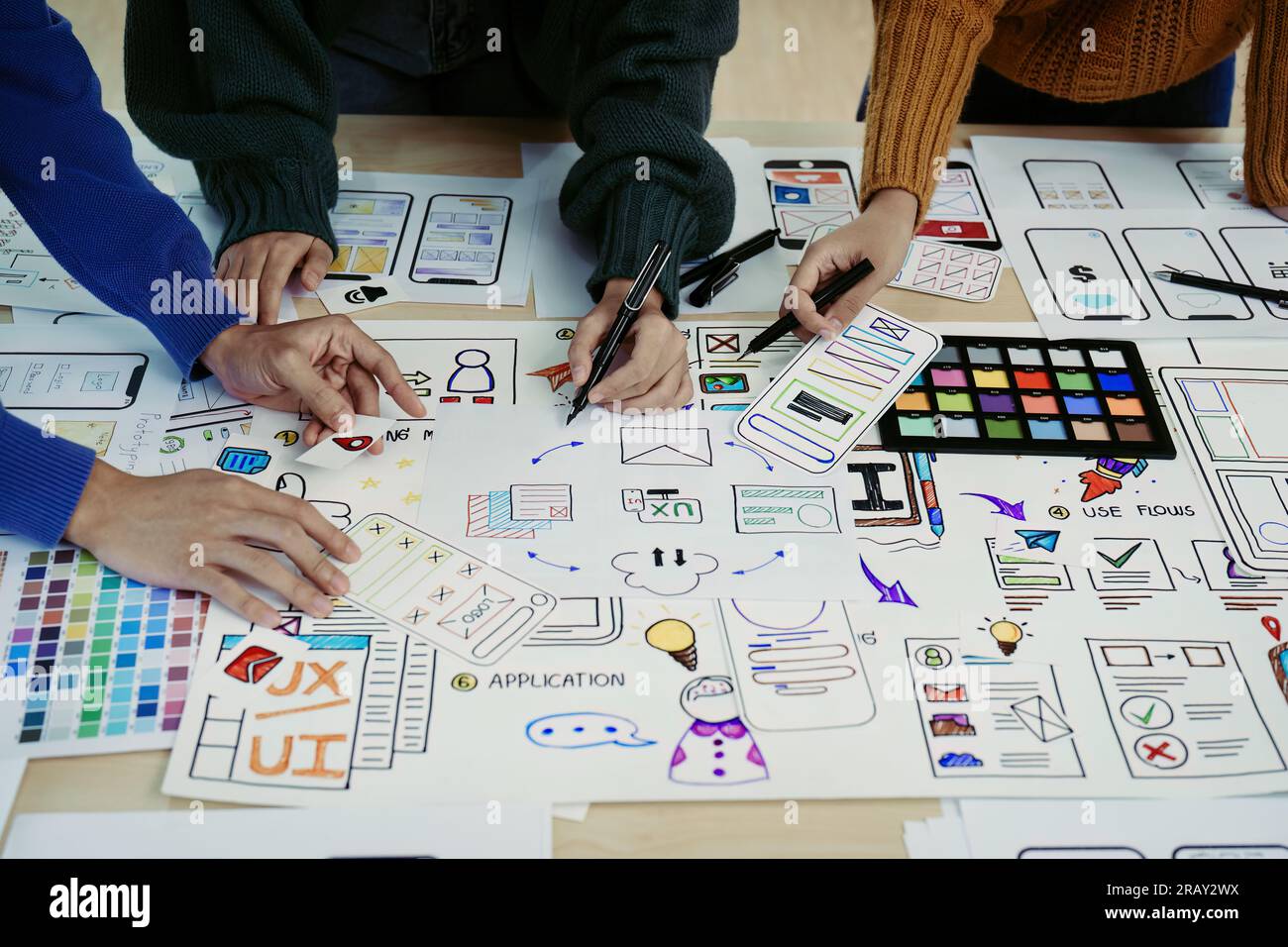 Team of Creative Web, Graphic Designer planning, drawing website ux ui ...
