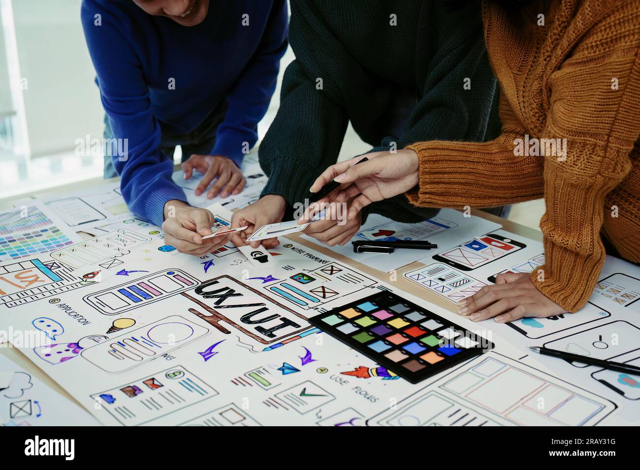 Team of Creative Web, Graphic Designer planning for mobile phone ...