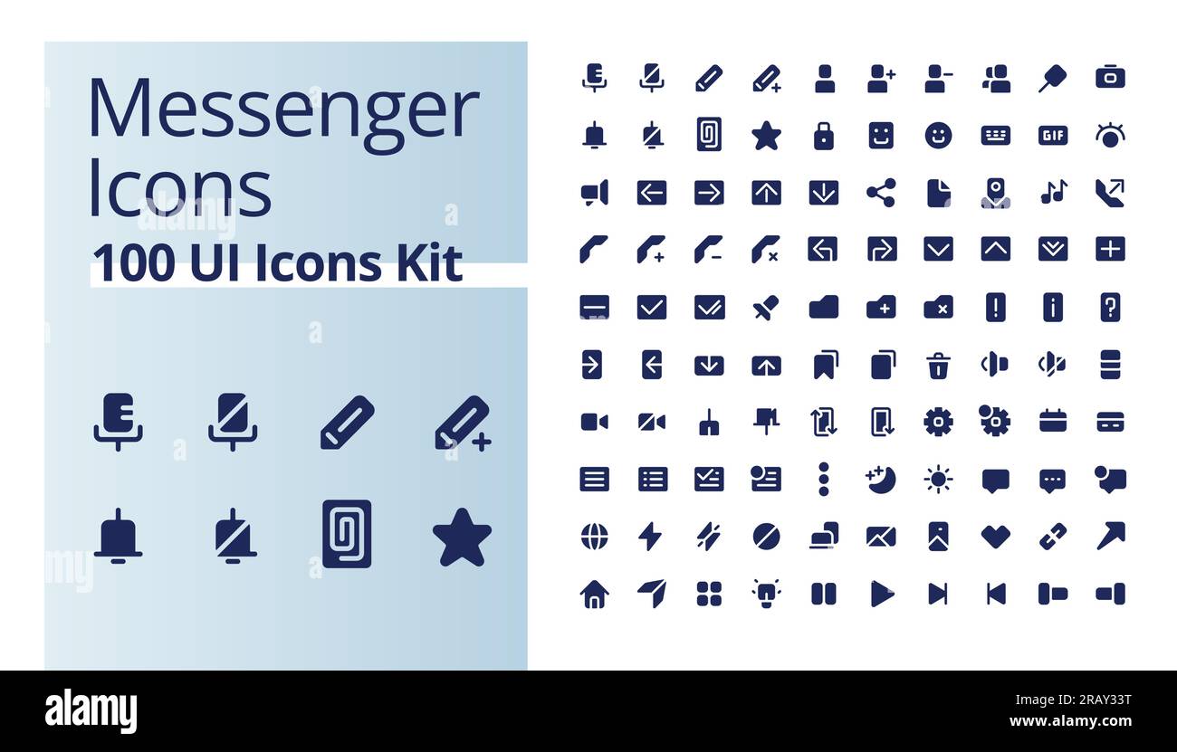 Messenger application black glyph ui icons kit Stock Vector