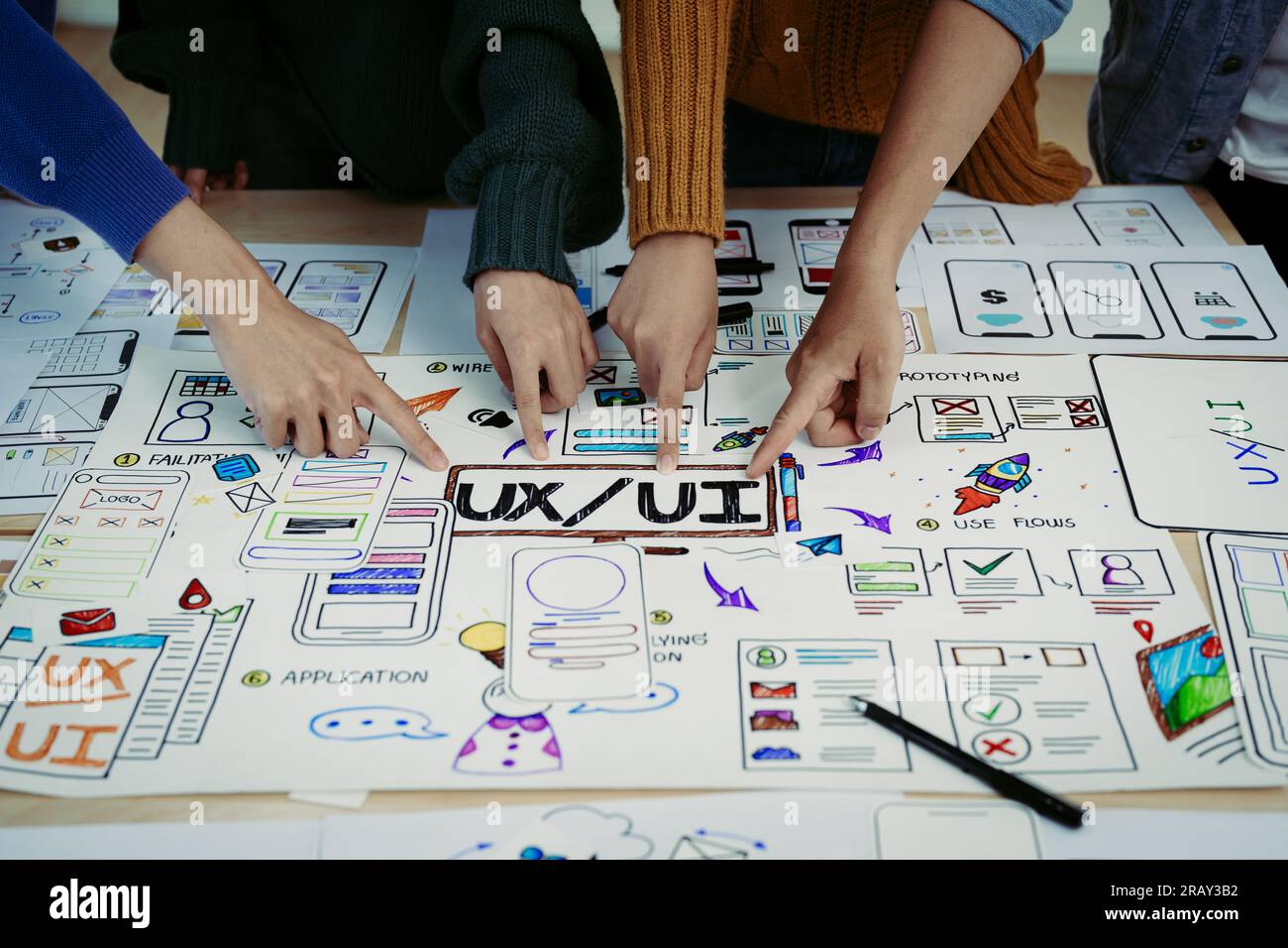 Team of Creative Web, Graphic Designer planning, drawing website ux ui ...