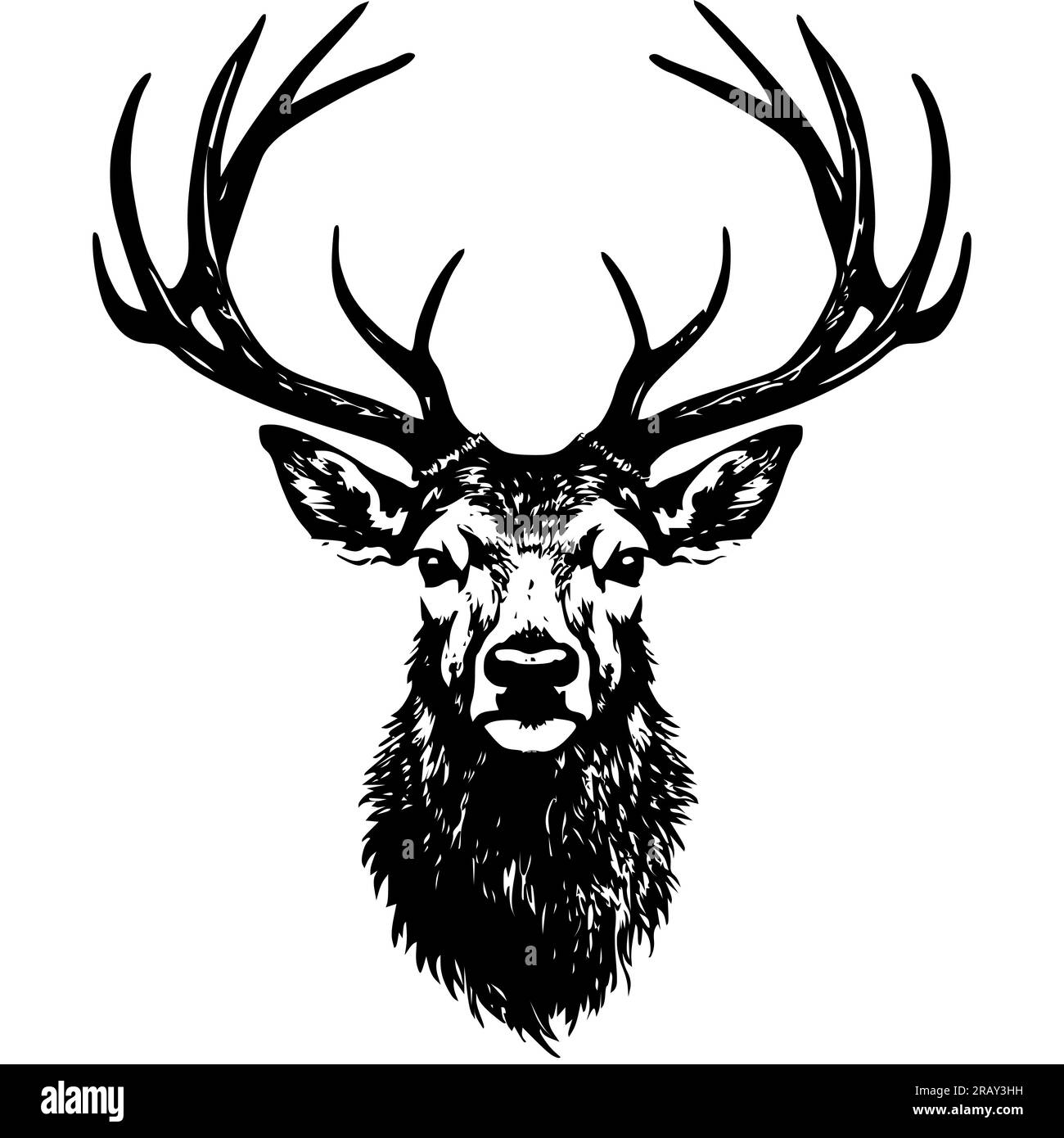 Deer Head Silhouette Hand Drawn Vector Illustration. Elk Symbol Graphic Element Stock Vector