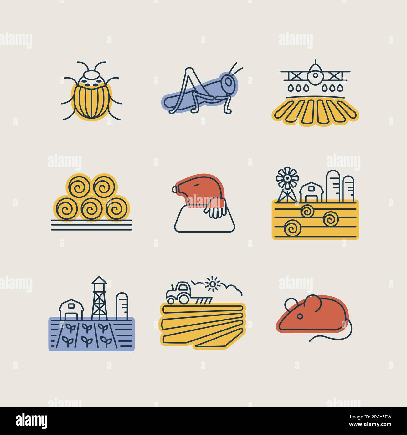 Farm Field isolated icon set. Agriculture animal sign. Graph symbol for your web site design, logo, app, UI. Vector illustration, EPS10 Stock Vector