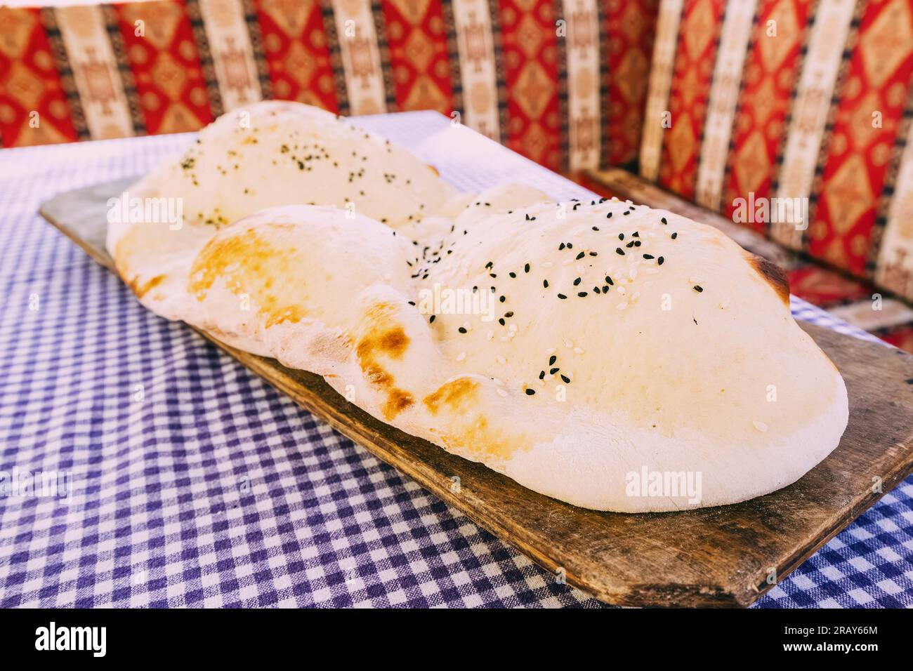 Turkish crusty flatbread on a table in cafe or bakery Stock Photo Alamy
