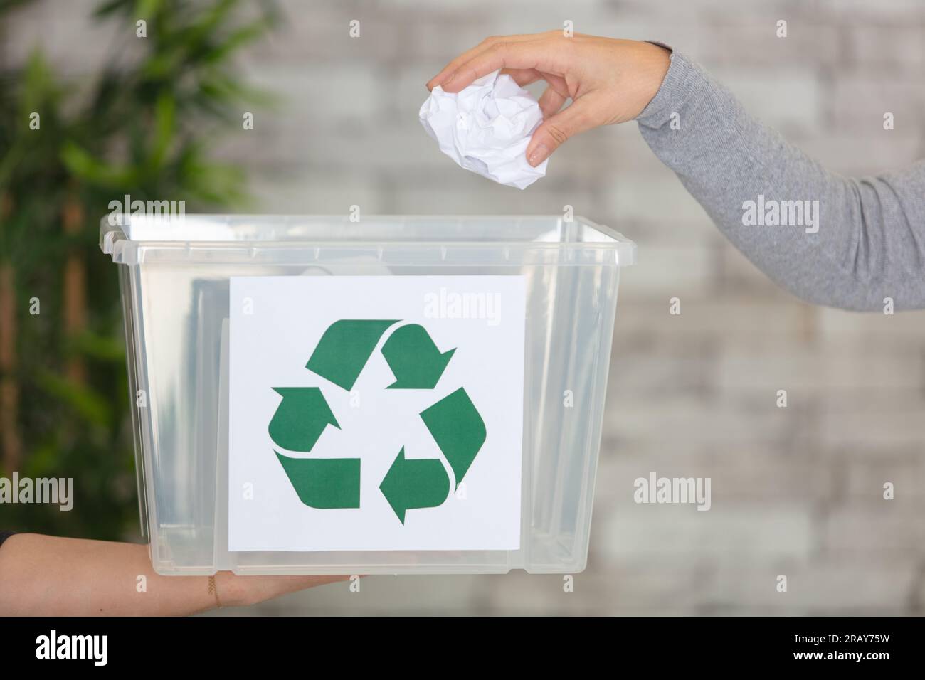 man throwing away papers into recycle bin Stock Photo Alamy