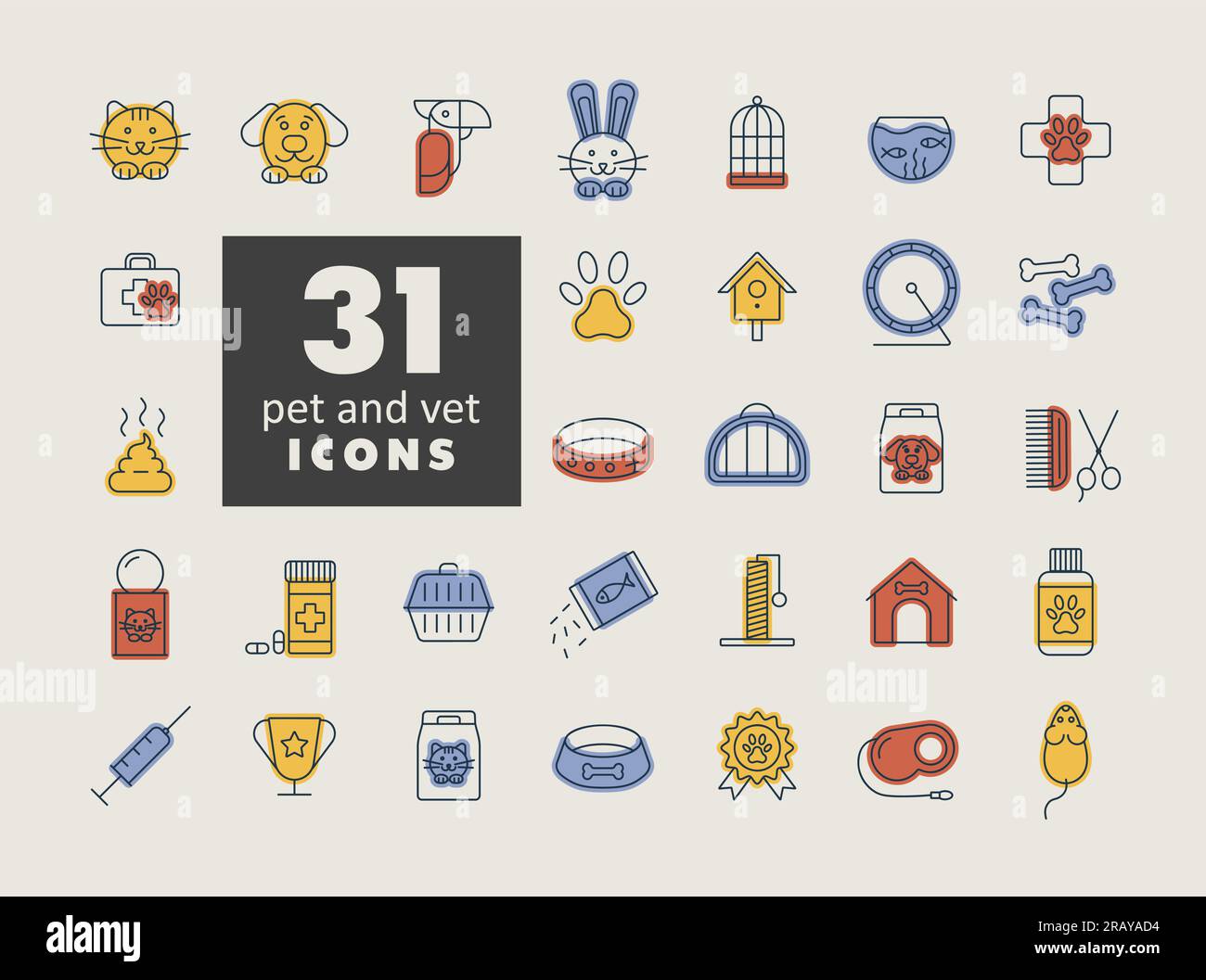 Pet and vet vector isolated icon set. Graph symbol for pet and ...