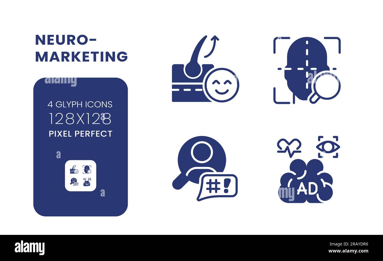 Neuromarketing black solid desktop icons pack Stock Vector