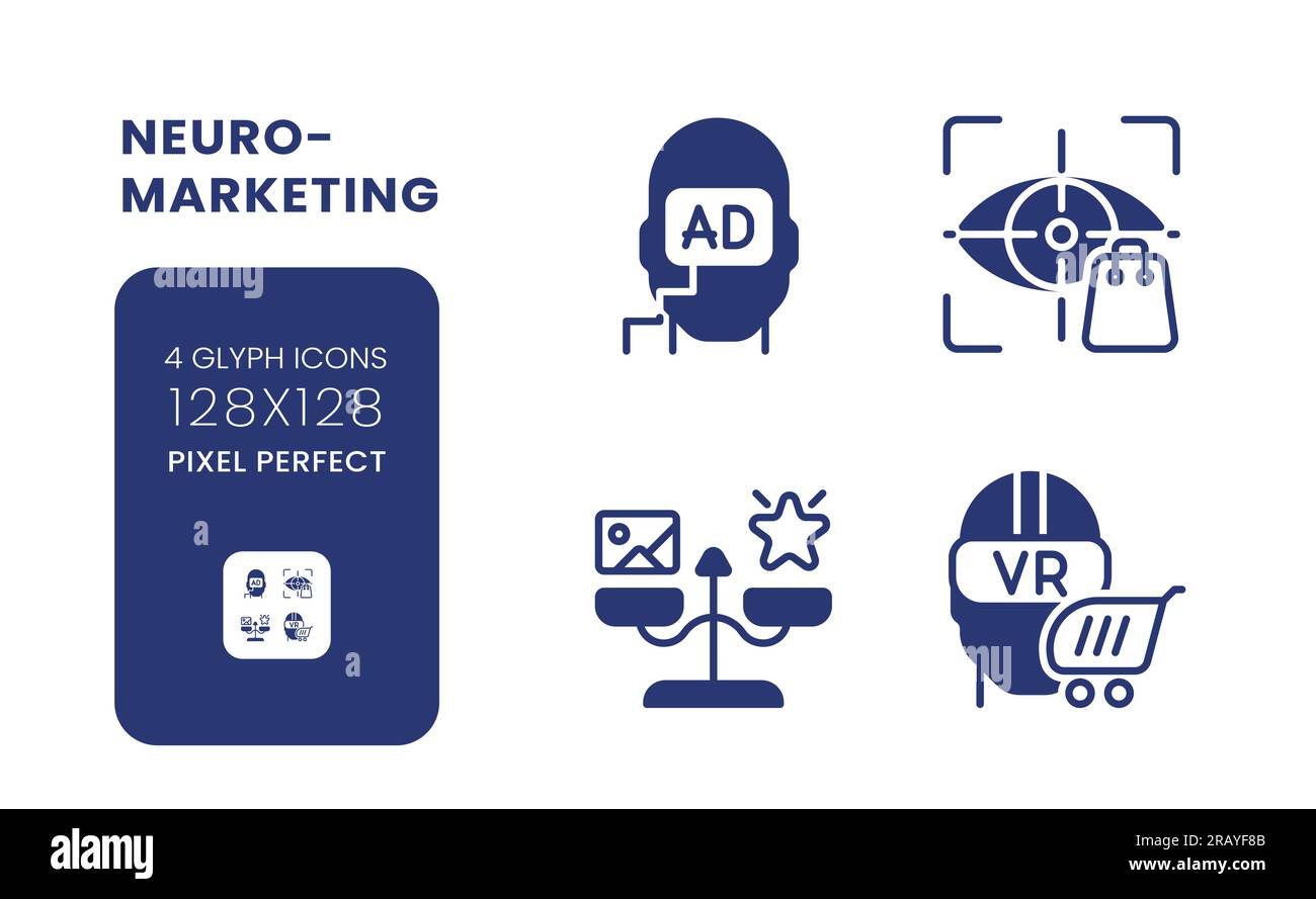 Neuromarketing black solid desktop icons pack Stock Vector