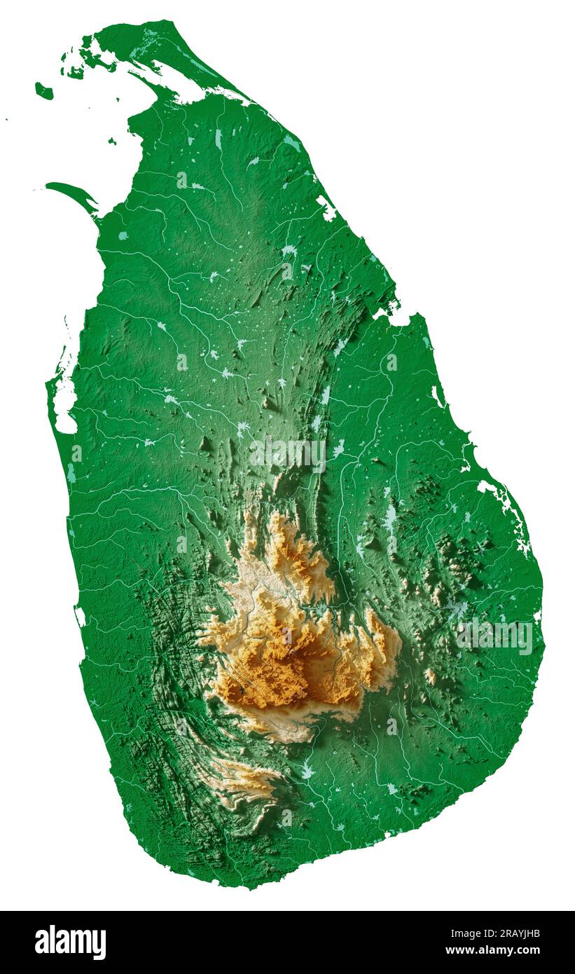 Sri Lanka Highly Detailed 3D Rendering Of Shaded Relief Map With Sri Lanka Highly Detailed 3d Rendering Of Shaded Relief Map With Rivers And Lakes Colored By Elevation Pure White Background Satellite Data 2RAYJHB