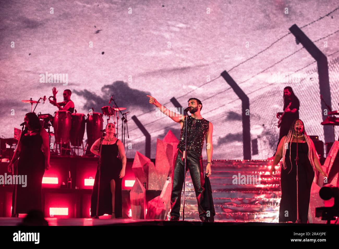 Torino, Italia. 5 luglio 2023. the Italian singer Marco Mengoni performed live on the stage of the Stadio Grande Torino. Credit: Andrea Pinna Stock Photo