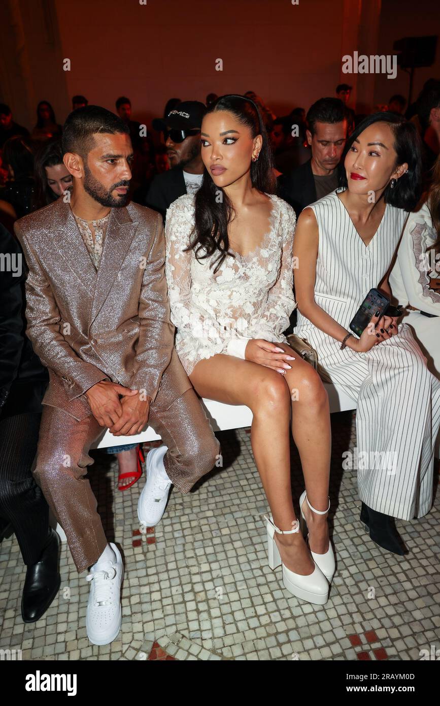 Paris, France. 05th July, 2023. Salim Kechiouche, Ming Lee Simmons and Chriselle Lim attend the Elie Saab show during Paris Fashion Week Haute Couture Fall/Winter 2023-2024 on July 05, 2023 in Paris, France. (Photo by Lyvans Boolaky/ÙPtertainment/Sipa USA) Credit: Sipa USA/Alamy Live News Stock Photo