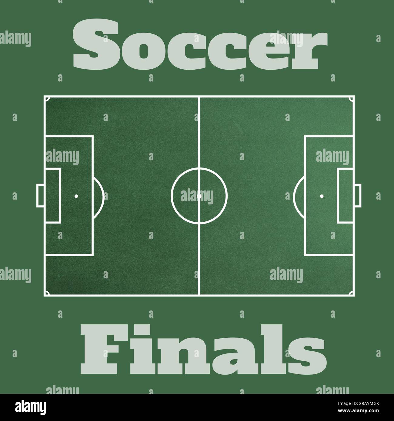 Soccer finals text and football pitch line markings in white on green