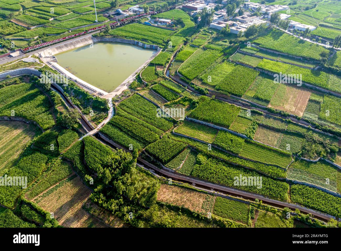 Anyang, China. 05th July, 2023. The Yuejin Canal is flowing through the farmland of Gujing village in Duli town, Anyang City, Henan Province, China, on July 4, 2023. It has diverted more than 3 billion cubic meters of water since 1977, irrigating an area of 12 million mu per time and increasing grain production by 300 million kilograms. (Photo by Costfoto/NurPhoto) Credit: NurPhoto SRL/Alamy Live News Stock Photo