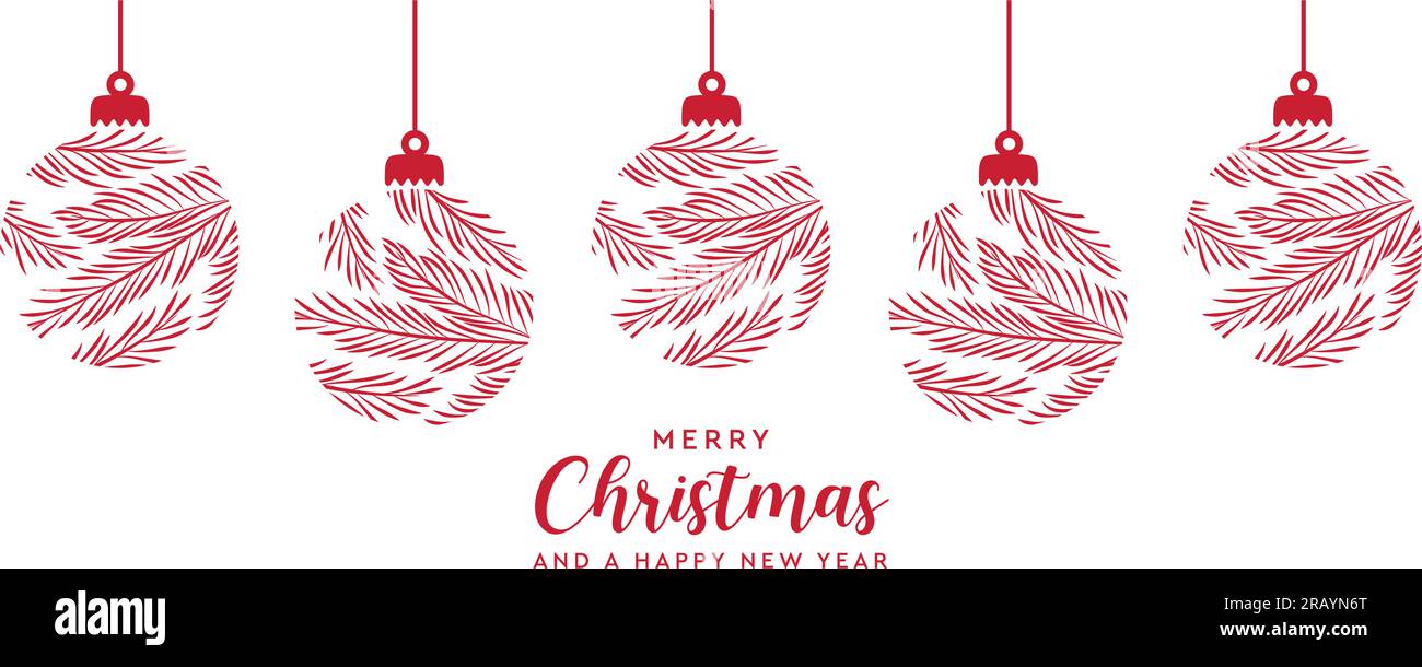 merry christmas card with hanging ball decoration isolated on ...