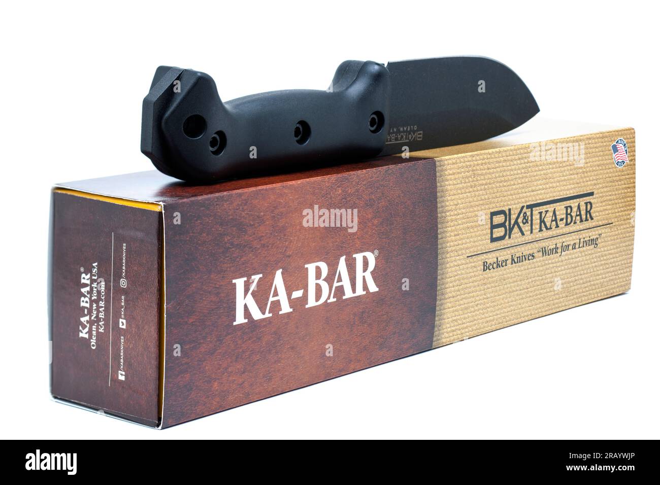 Ka-Bar BK2 Becker Campanion Fixed Blade Bushcraft Knife, Blade is 5.25 inches long, with Box Stock Photo