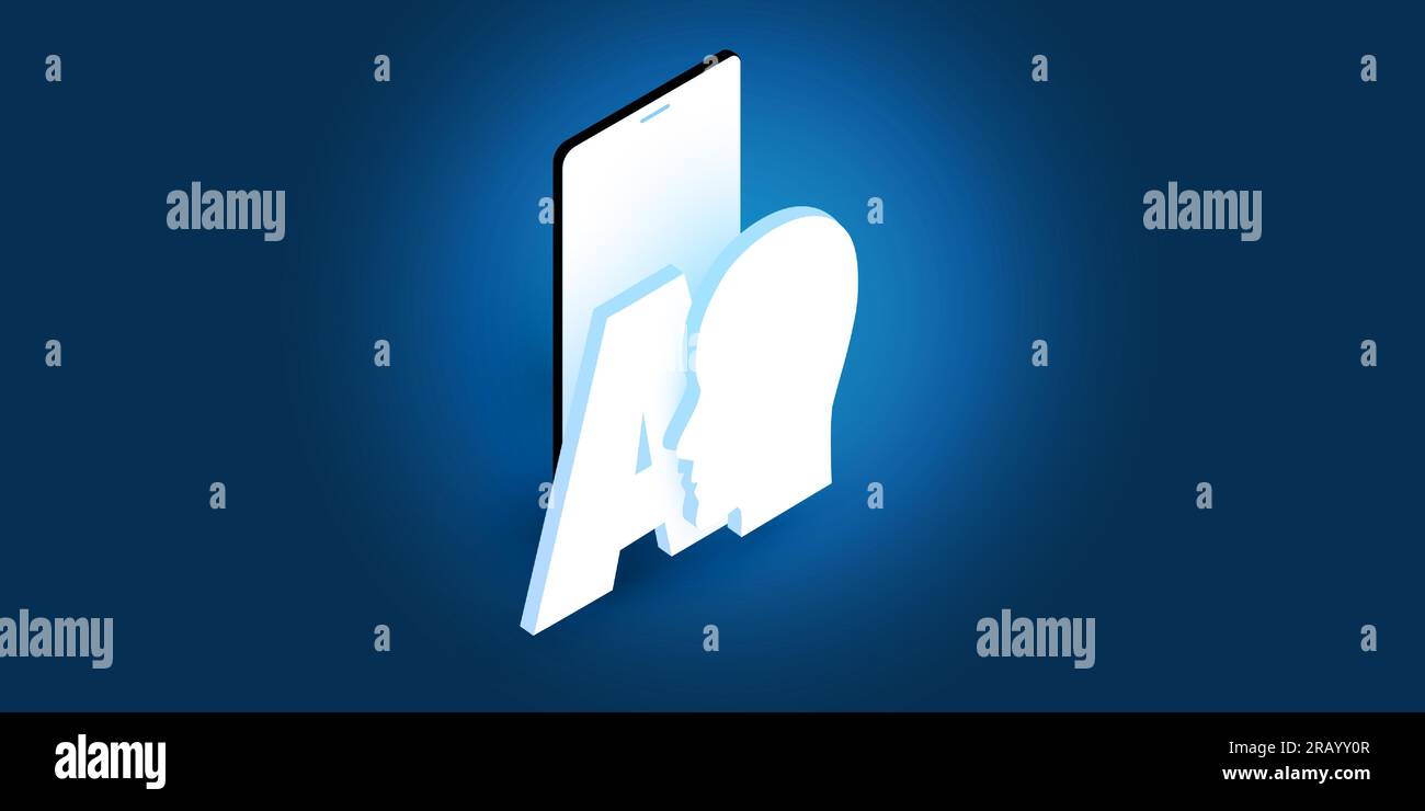 Futuristic Machine Learning, Artificial Intelligence, Cloud Computing, Automated Support Assistance and Networks Design Concept with Isometric AI Labe Stock Vector