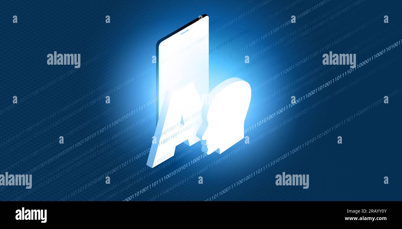 Futuristic Machine Learning, Artificial Intelligence, Cloud Computing, Automated Support Assistance and Networks Design Concept with Isometric AI Labe Stock Vector