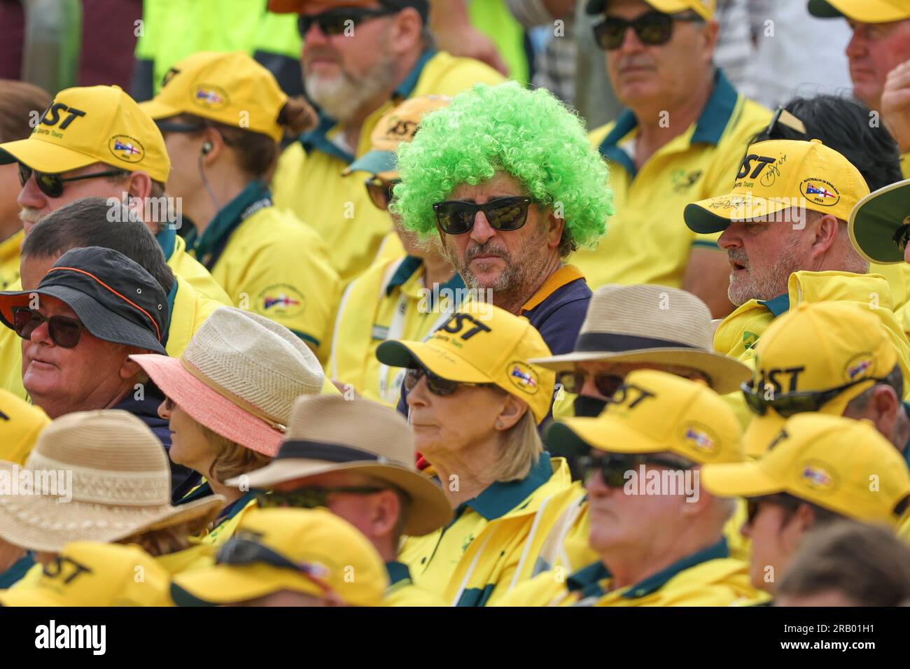 Leeds UK. 06th July 2023. An Australia fan with a green wig on