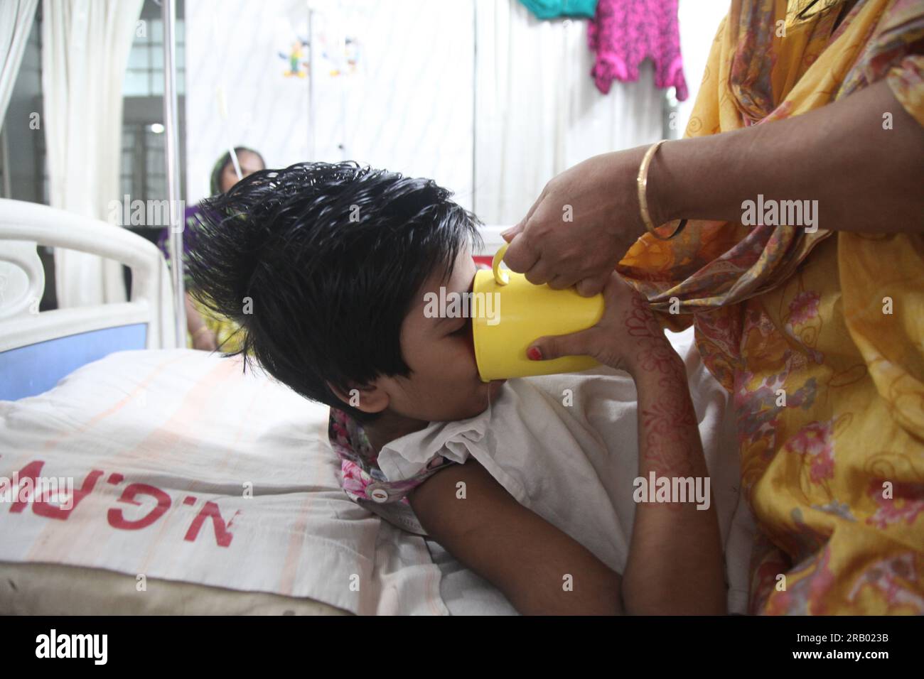 Dhaka Bangladesh 6july 2023.Bangladeshi child dengue patients suffers from dengue fever as they receive treatment inside Holy Family Red Crescent Medi Stock Photo