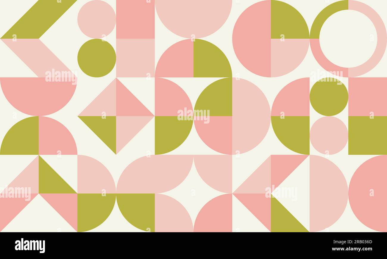 Retro geometric aesthetic pattern. Bauhaus and avant-garde style vector background with abstract simple shapes. Colorful pattern in pastel pink and Stock Vector