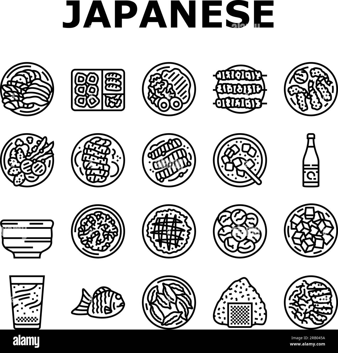japanese food asian meal icons set vector Stock Vector