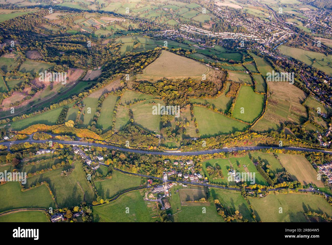 Solisbury Hill, Bath from above arial view Stock Photo