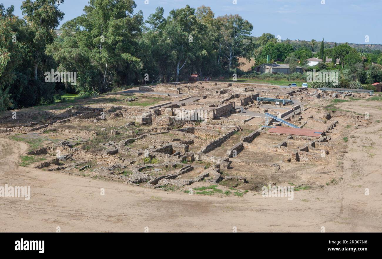 Torreaguila Roman Villa remains, Barbano, Badajoz, Spain. Aerial view Stock Photo