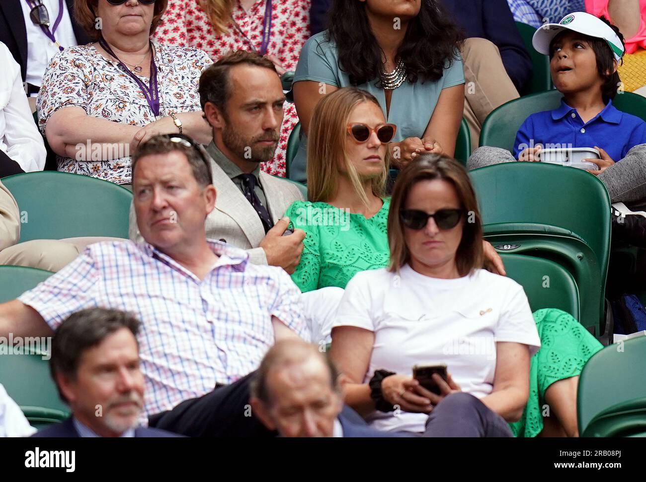 James Middleton and his wife Alizee Thevenet on day four of the 2023 Wimbledon Championships at the All England Lawn Tennis and Croquet Club in Wimbledon. Picture date: Thursday July 6, 2023. Stock Photo