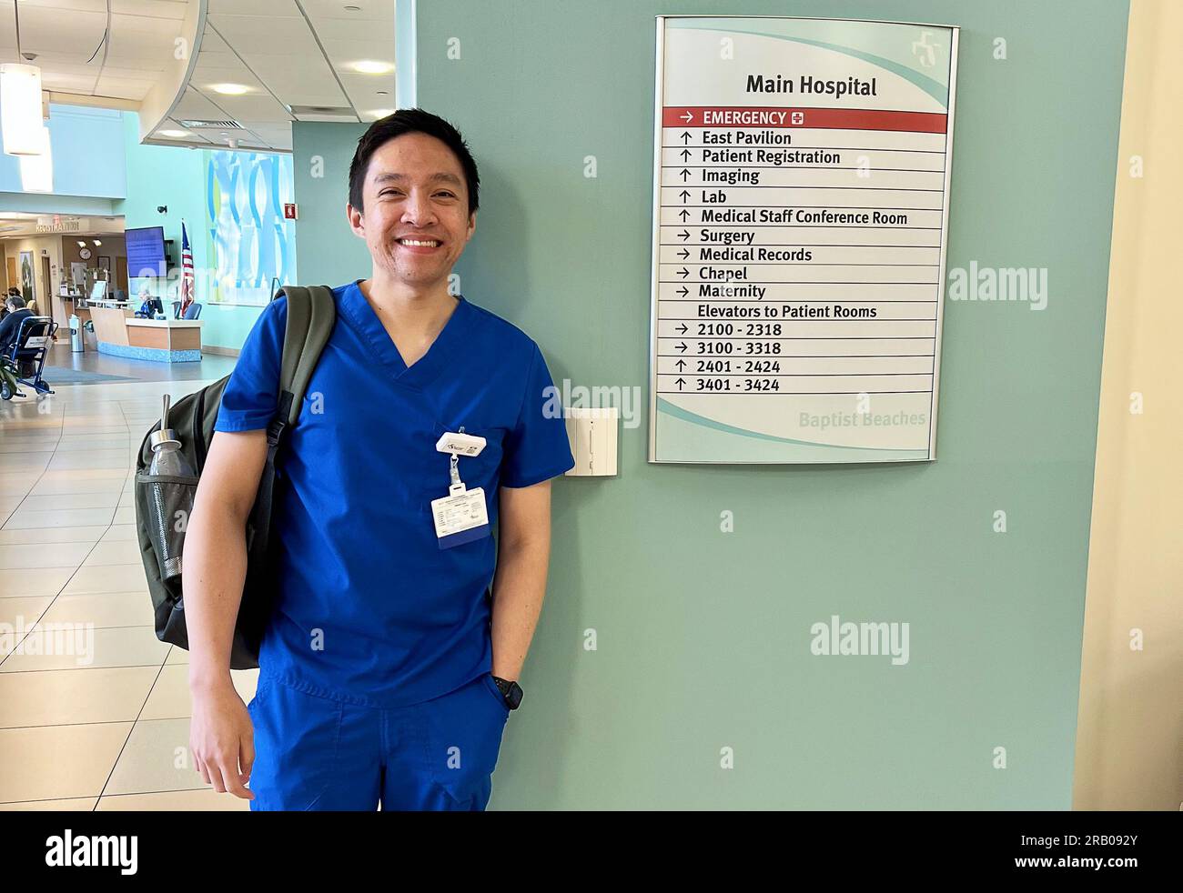 13 March 2023, USA, Jacksonville: Filipino nurse Raymund Guevara in his new position at Baptist MD Anderson Cancer Center in Florida after working six years in Germany. Photo: -/dpa Stock Photo