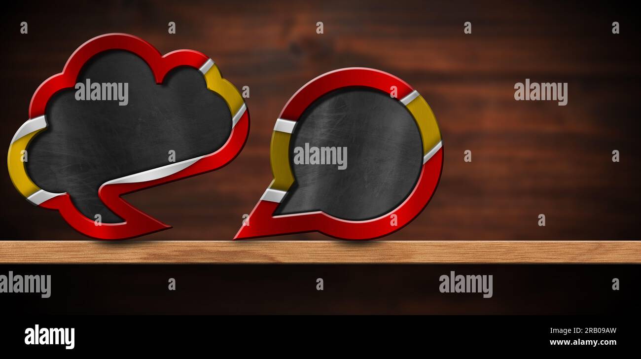 3D illustration of two empty speech bubbles with Spanish flag on a