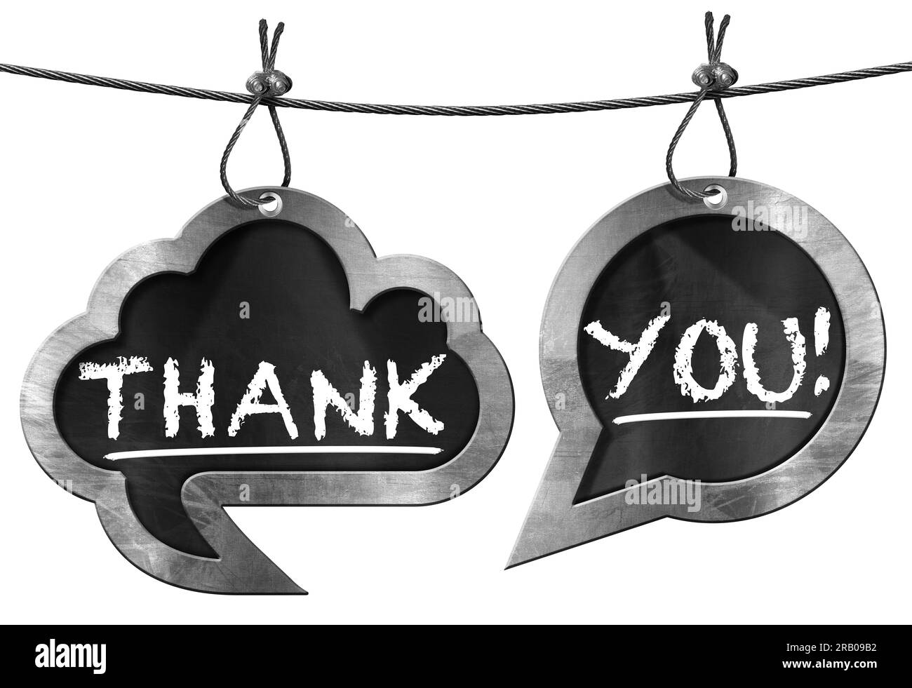 3D illustration of two speech bubbles with text Thank You in English language, hanging from a