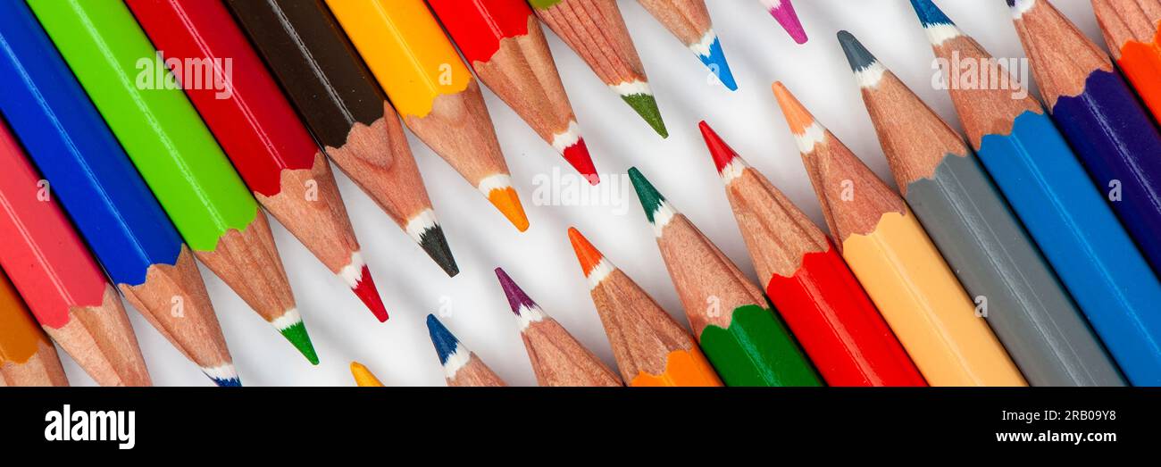 Colored pencils arranged as a symbol for teamwork and community Stock Photo