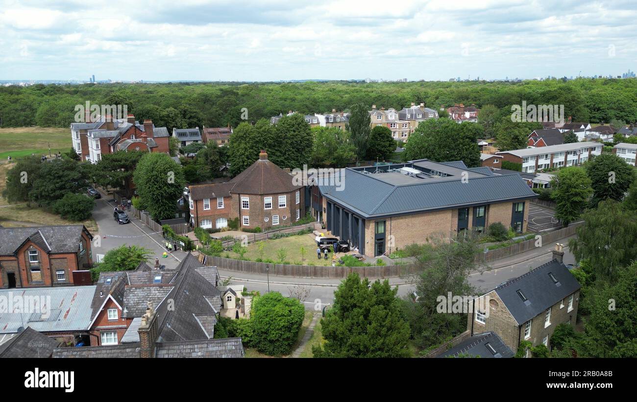 A Land Rover Defender is seen inside the grounds of The Study