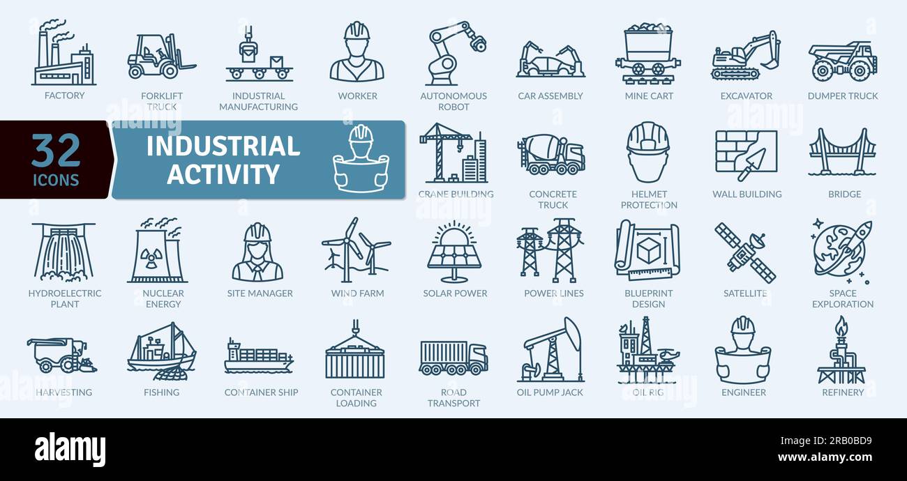 Industrial Activity icons Pack. Thin line Collection Smart Technology icons Stock Vector