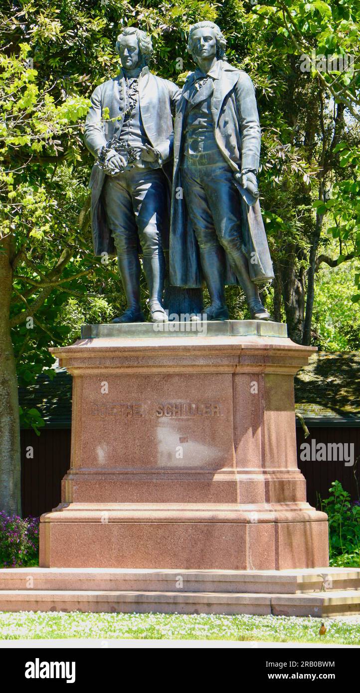 Replica statue of German philosopher poets Goethe–Schiller Monument dedicated on August 11 1901 Golden Gate Park San Francisco California USA Stock Photo