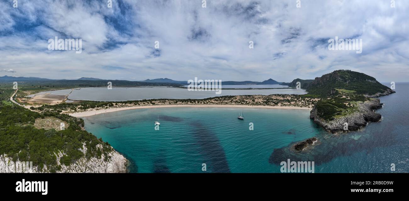 Aerial view of Voidokilia beach in Messinia, Greece Stock Photo