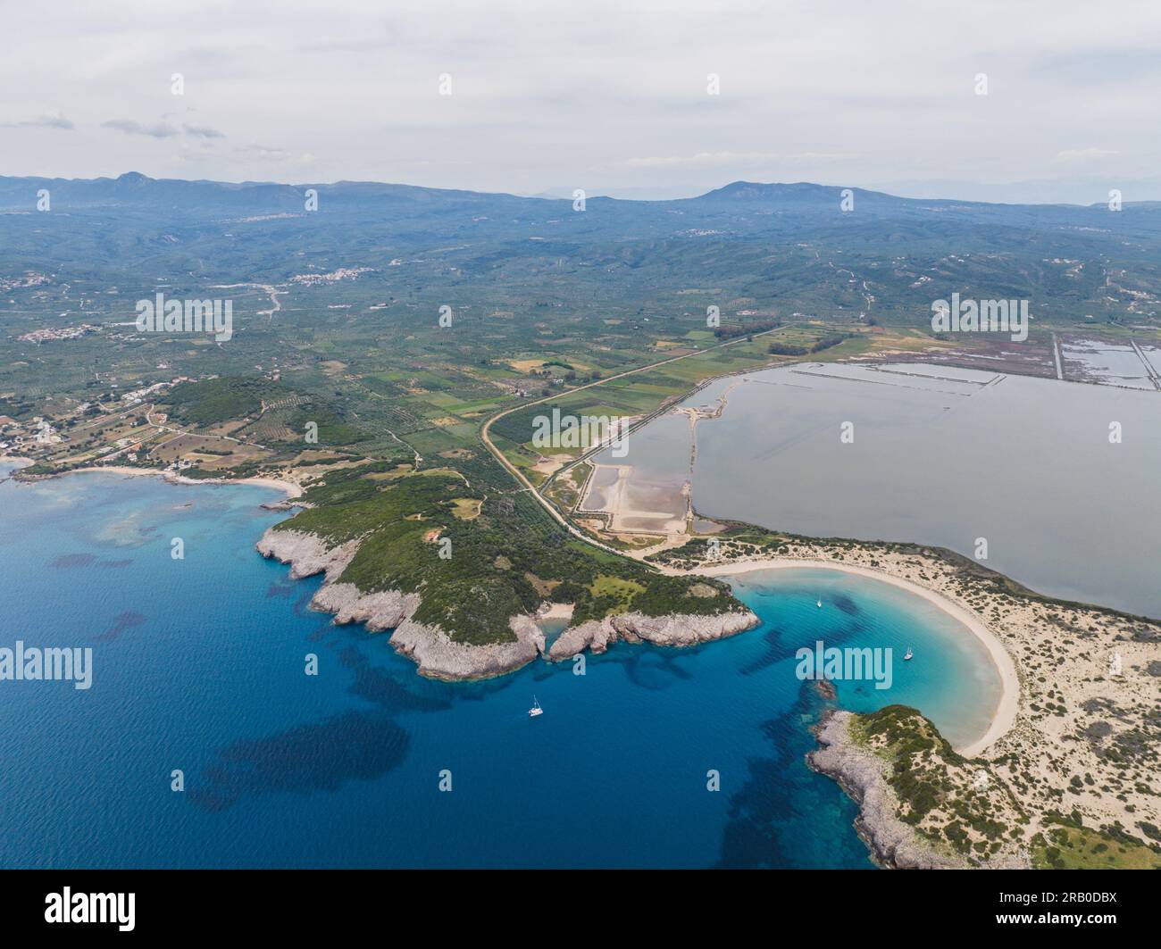 Aerial view of Voidokilia beach in Messinia, Greece Stock Photo