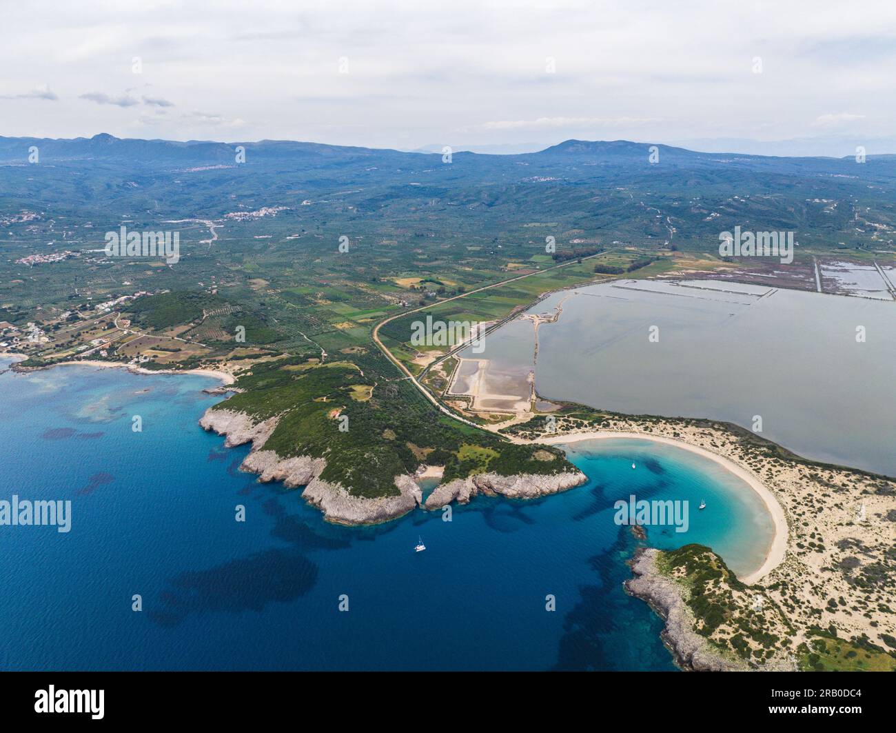 Aerial view of Voidokilia beach in Messinia, Greece Stock Photo