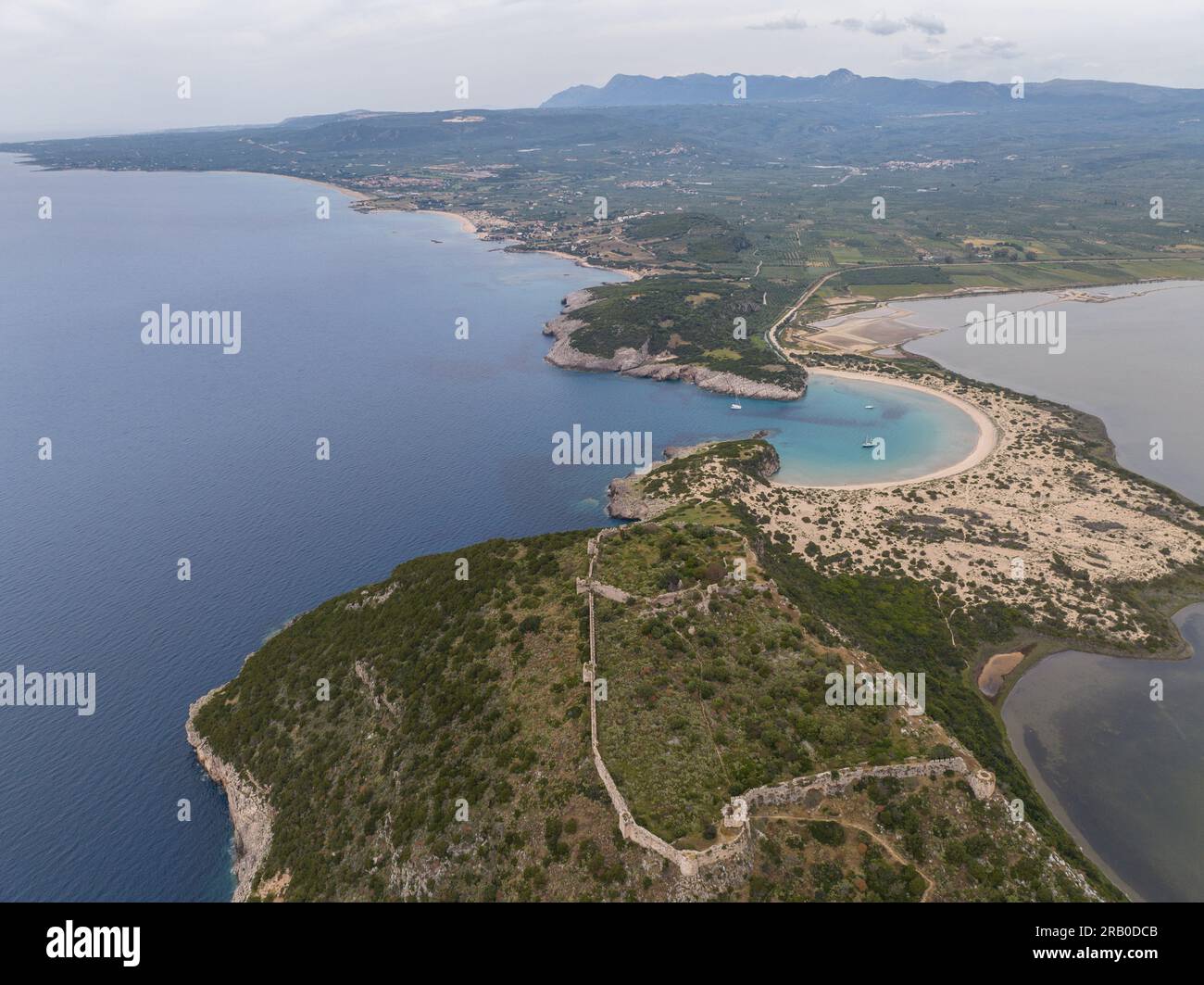 Aerial view of Voidokilia beach in Messinia, Greece Stock Photo