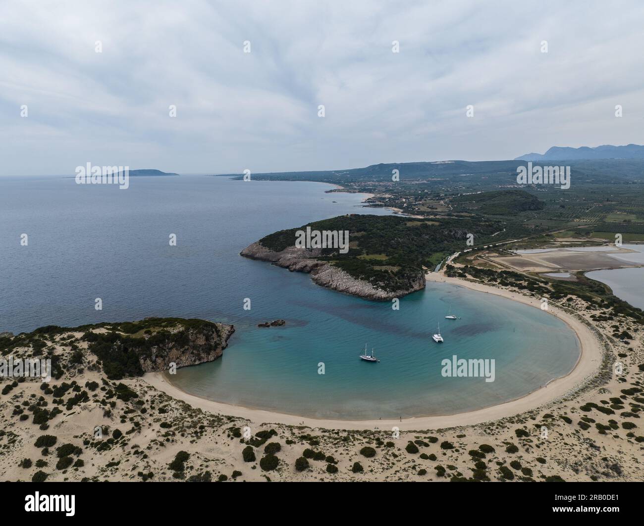 Aerial view of Voidokilia beach in Messinia, Greece Stock Photo