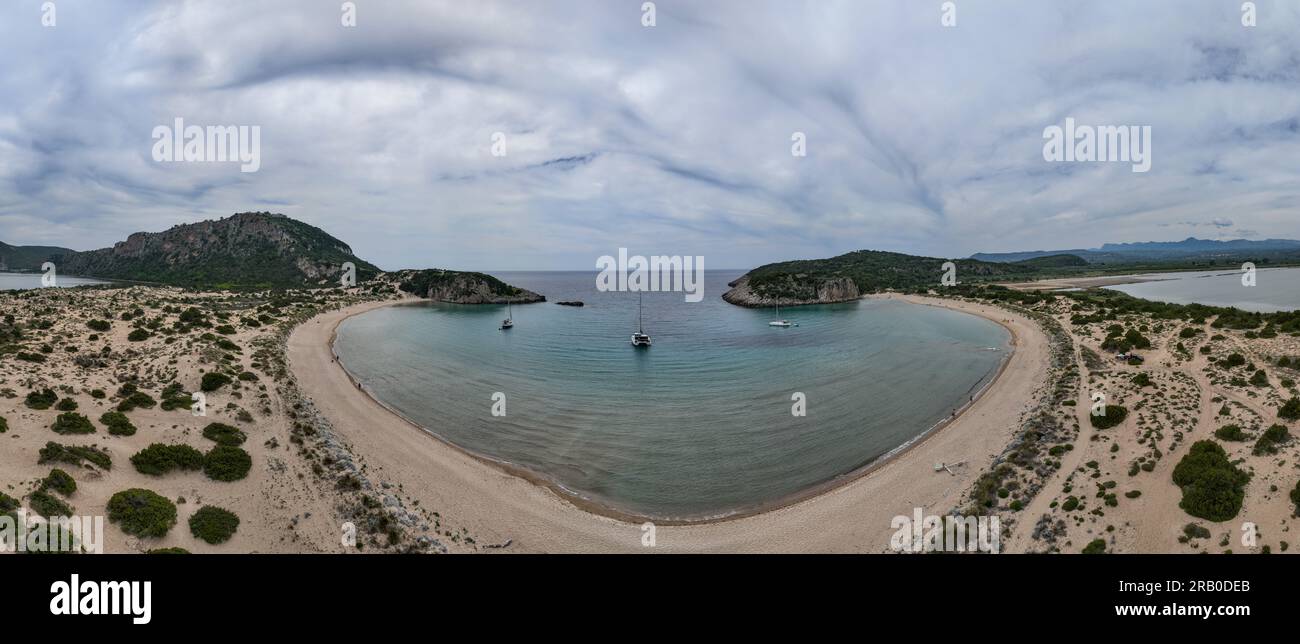 Aerial view of Voidokilia beach in Messinia, Greece Stock Photo