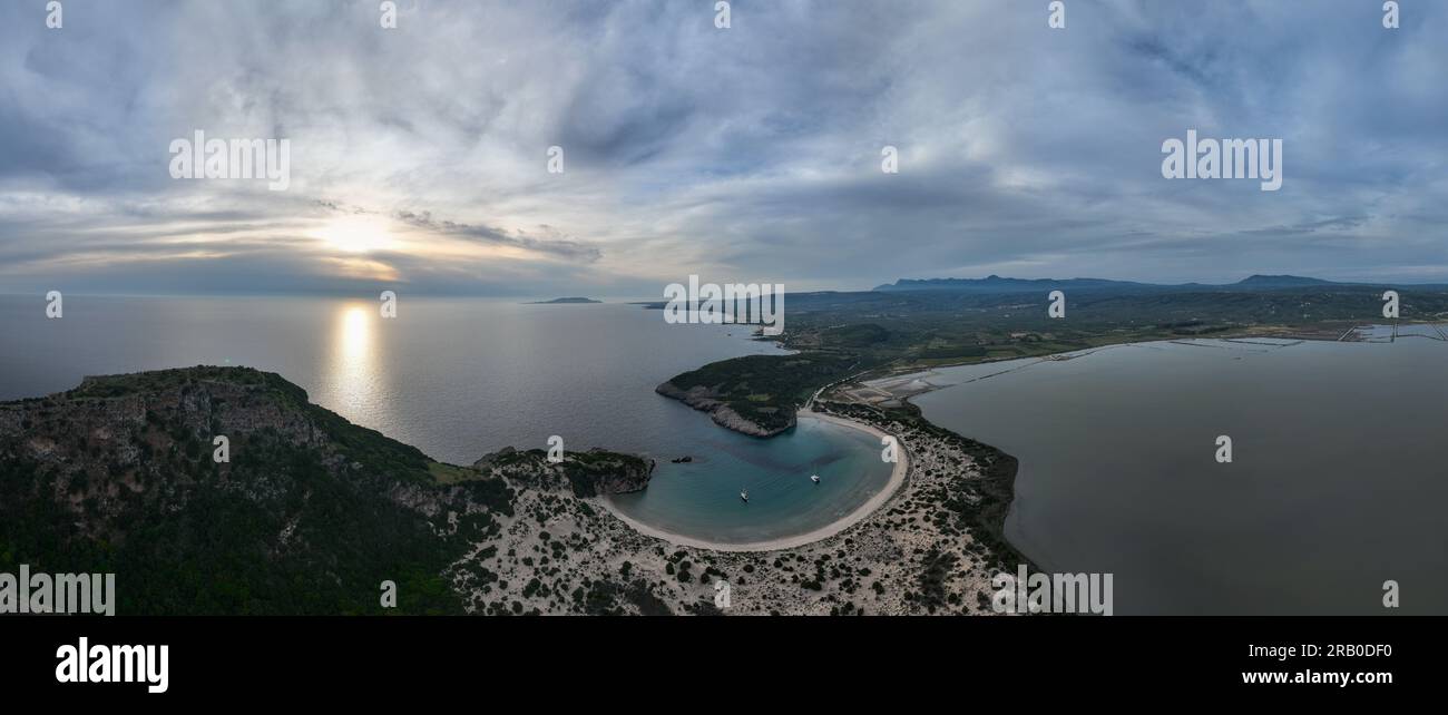 Aerial view of Voidokilia beach in Messinia, Greece Stock Photo