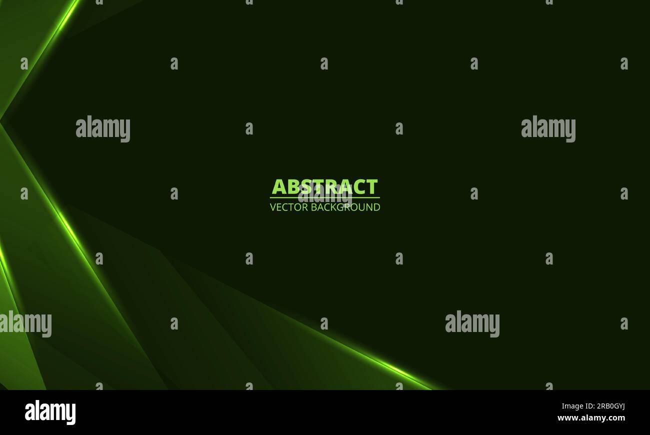Abstract dark green background with geometric dynamic glowing diagonal ...