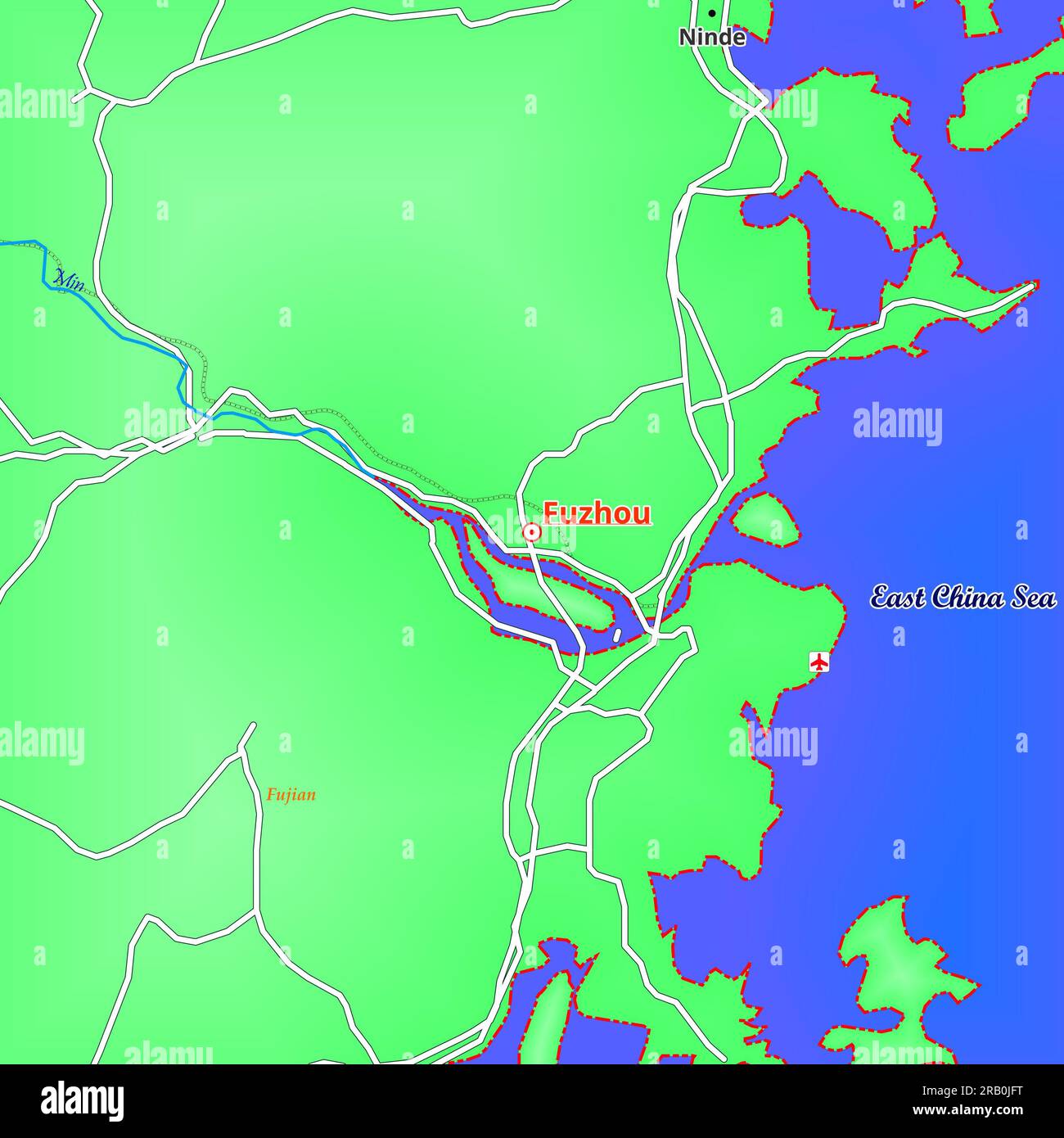 Ilustration map of Fuzhou City in China Stock Photo
