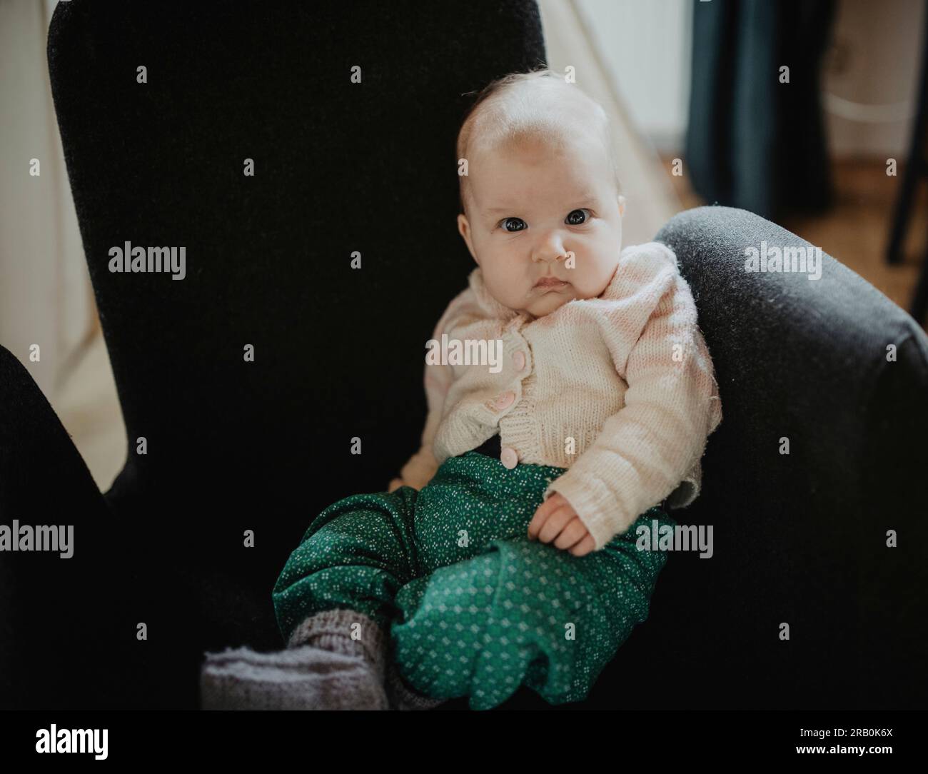 Little baby sitting in armchair Stock Photo Alamy