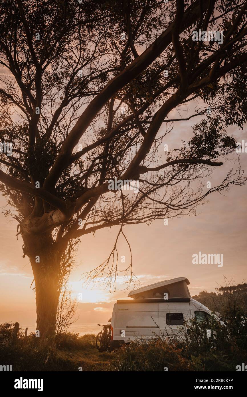 Motorhome stands on campsite by the sea Stock Photo - Alamy