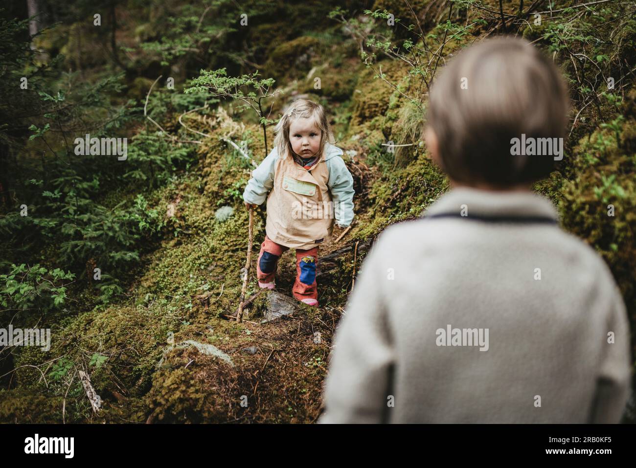 Brother and sister playing in the forest Stock Photo - Alamy