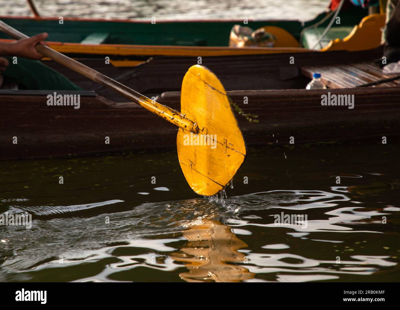 Shikara yellow paddle in Dal Lake, Jammu and Kashmir, Srinagar, India Stock Photo