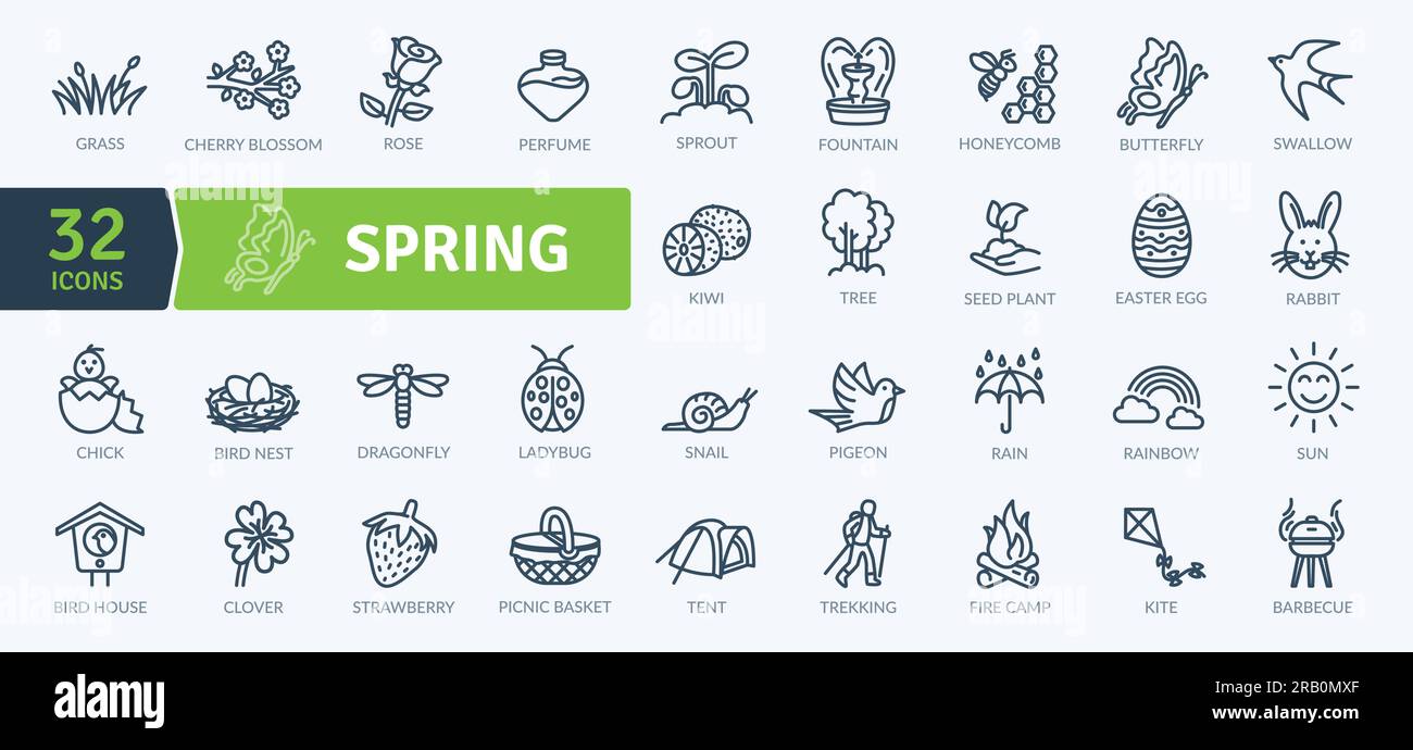 Spring Equipment Icons Pack. Thin line icons set. Simple vector icons ...