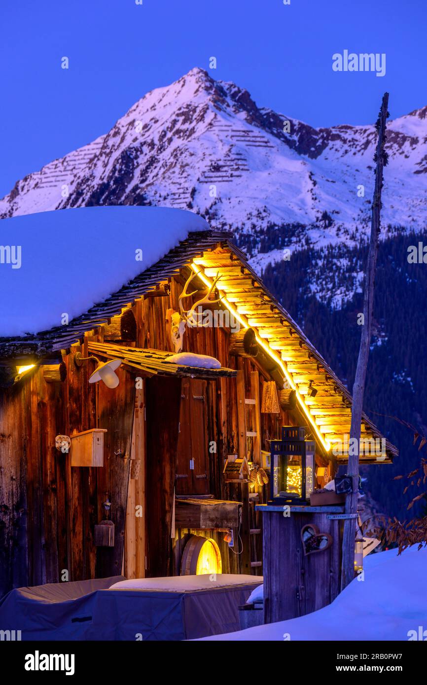 Austria, Montafon, Garfrescha, old ski hut. Stock Photo