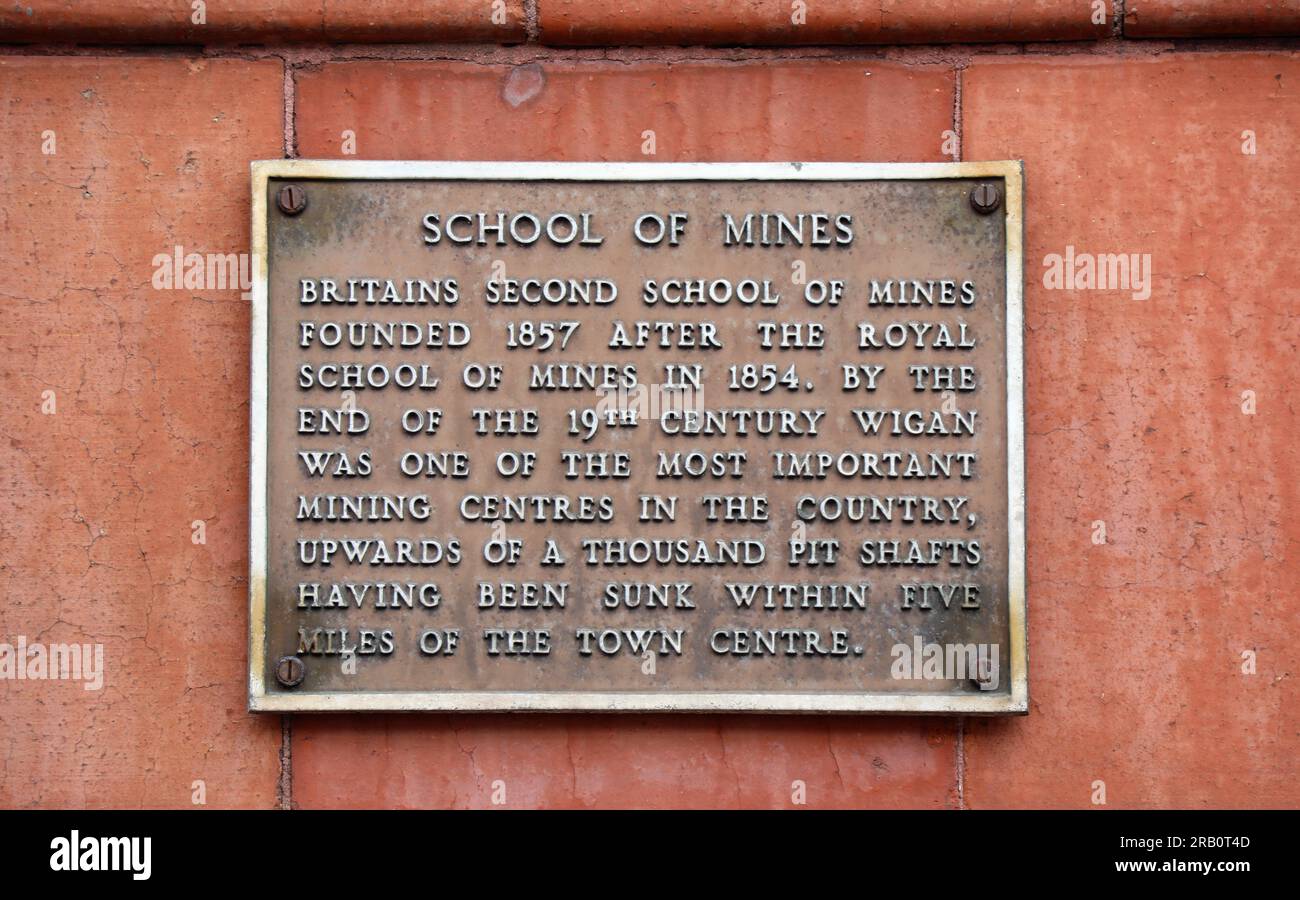 School of Mines plaque in Wigan Stock Photo